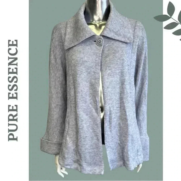 Pure Essence Light Blue Sweater Jacket Button Closure Pockets Collar - Picture 1 of 7